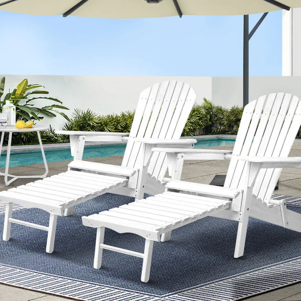 Gardeon 2PC Adirondack Outdoor Chairs Wood Foldable Sun Lounge Patio Furniture - Mekamart Australia