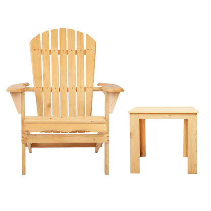 Gardeon 3PC Adirondack Outdoor Table and Chairs Wooden Foldable Beach Chair Natural - Mekamart Australia