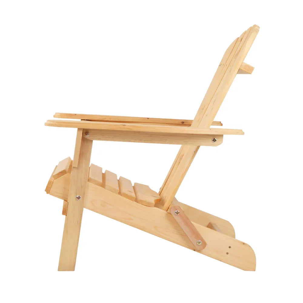 Gardeon 3PC Adirondack Outdoor Table and Chairs Wooden Foldable Beach Chair Natural - Mekamart Australia