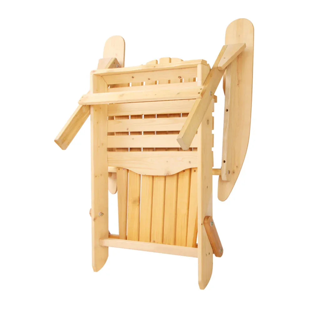 Gardeon 3PC Adirondack Outdoor Table and Chairs Wooden Foldable Beach Chair Natural - Mekamart Australia