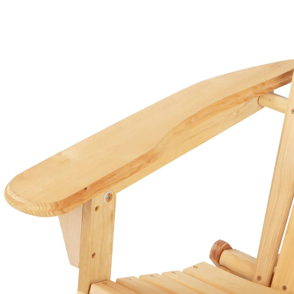 Gardeon 3PC Adirondack Outdoor Table and Chairs Wooden Foldable Beach Chair Natural - Mekamart Australia