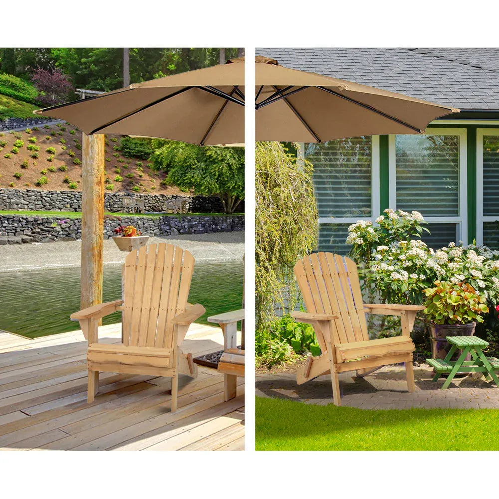 Gardeon 3PC Adirondack Outdoor Table and Chairs Wooden Foldable Beach Chair Natural - Mekamart Australia