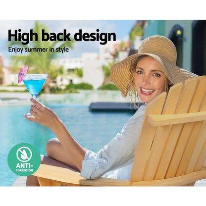 Gardeon 3PC Adirondack Outdoor Table and Chairs Wooden Foldable Beach Chair Natural - Mekamart Australia
