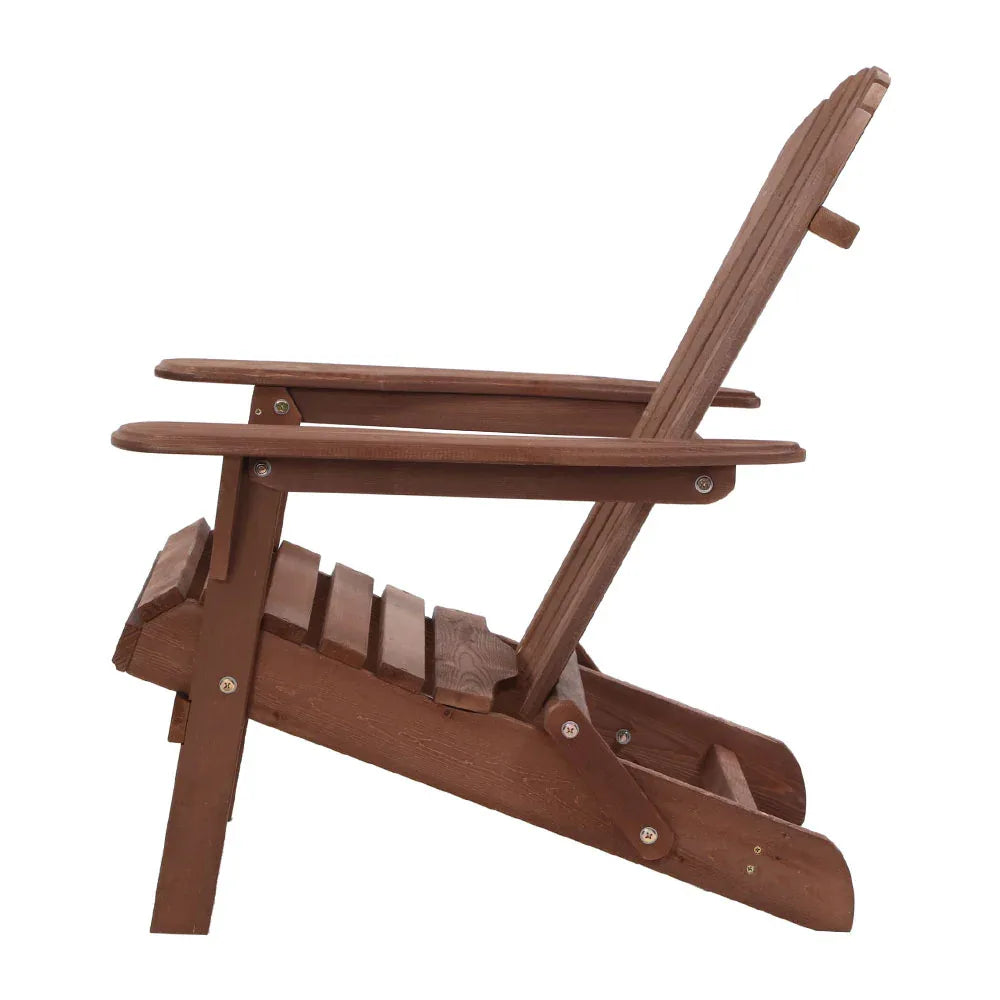 Gardeon 3PC Adirondack Outdoor Table and Chairs Wooden Foldable Beach Chair Brown - Mekamart Australia