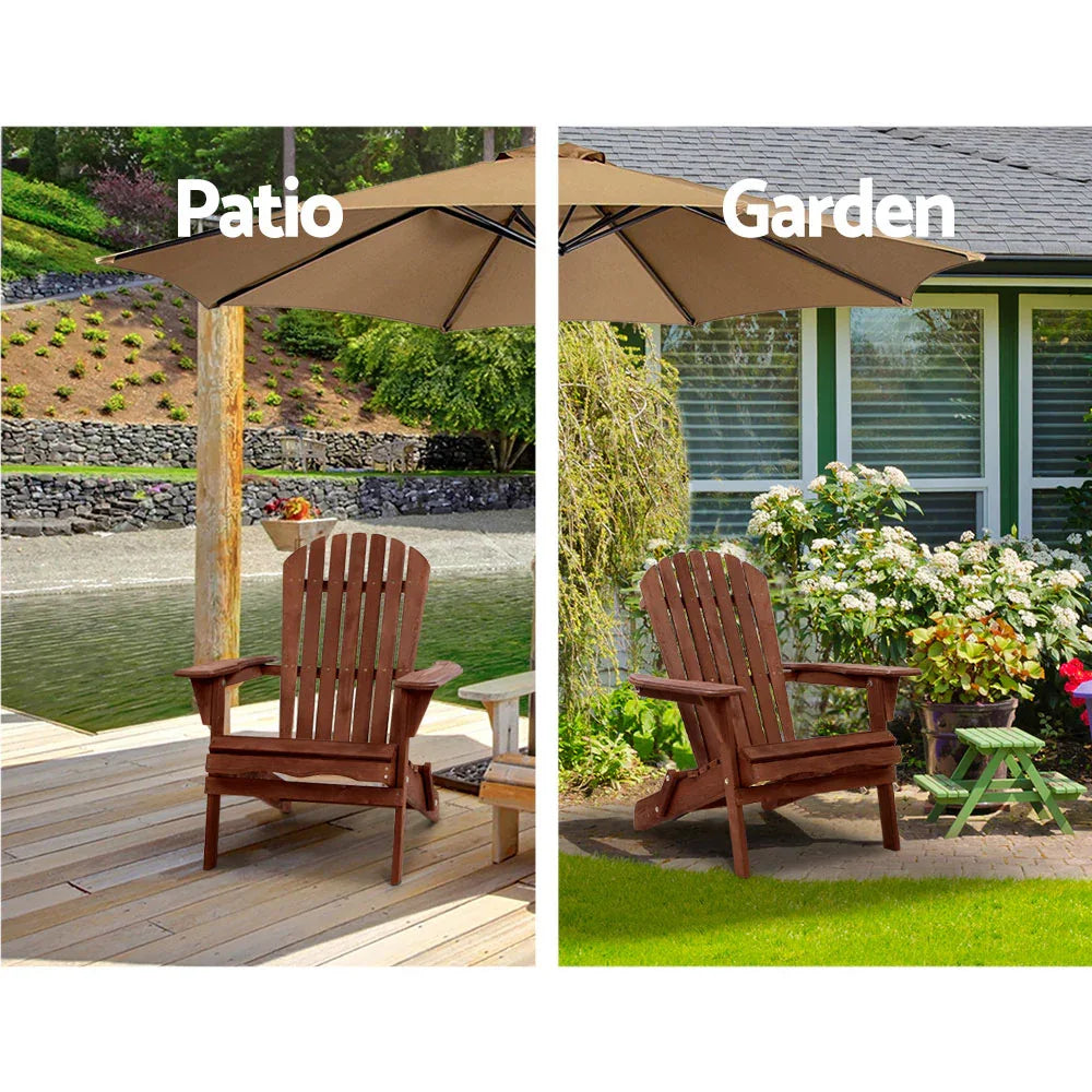 Gardeon 3PC Adirondack Outdoor Table and Chairs Wooden Foldable Beach Chair Brown - Mekamart Australia