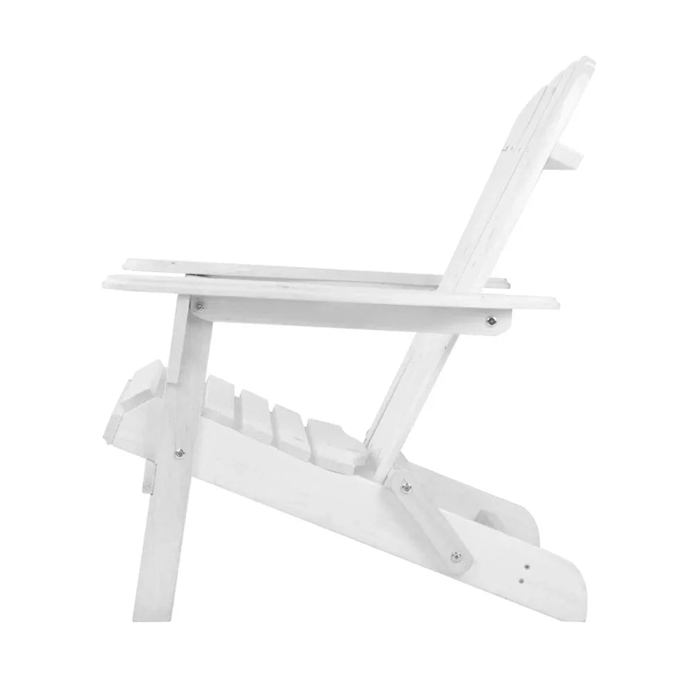 Gardeon 3PC Adirondack Outdoor Table and Chairs Wooden Foldable Beach Chair White - Mekamart Australia