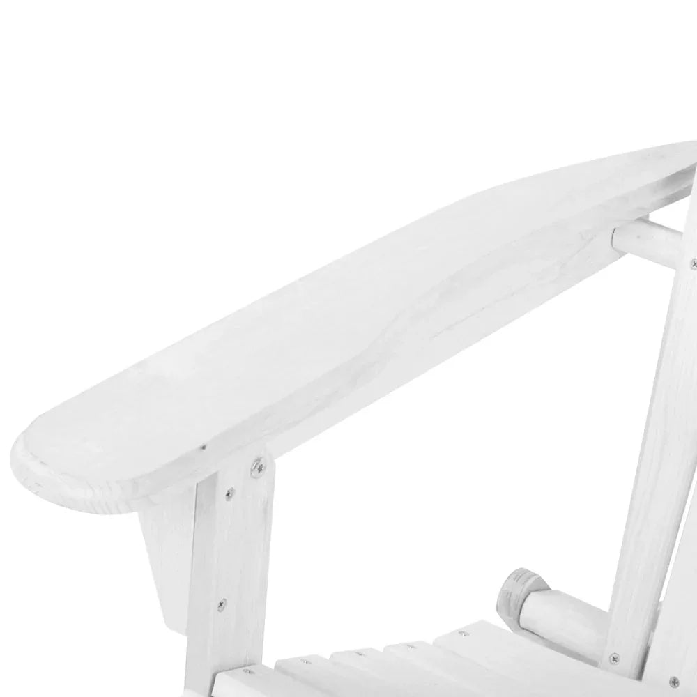 Gardeon 3PC Adirondack Outdoor Table and Chairs Wooden Foldable Beach Chair White - Mekamart Australia