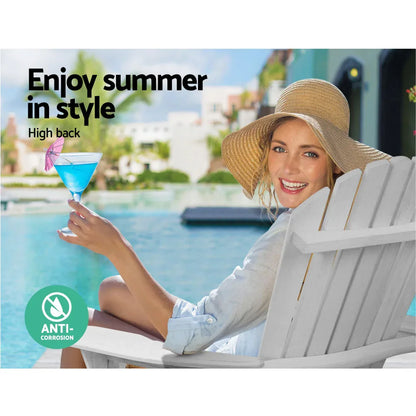 Gardeon 3PC Adirondack Outdoor Table and Chairs Wooden Foldable Beach Chair White - Mekamart Australia