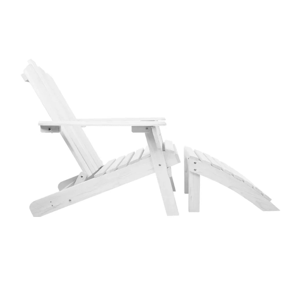 Gardeon 5PC Adirondack Outdoor Table and Chairs Wooden Sun Lounge Patio Furniture White - Mekamart Australia