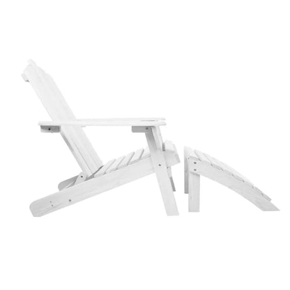 Gardeon 5PC Adirondack Outdoor Table and Chairs Wooden Sun Lounge Patio Furniture White - Mekamart Australia
