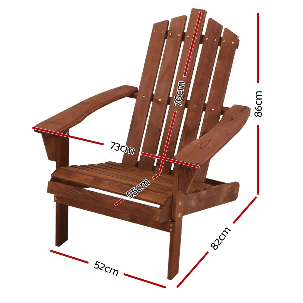 Gardeon Adirondack Outdoor Chairs Wooden Beach Chair Patio Furniture Garden Brown - Mekamart Australia