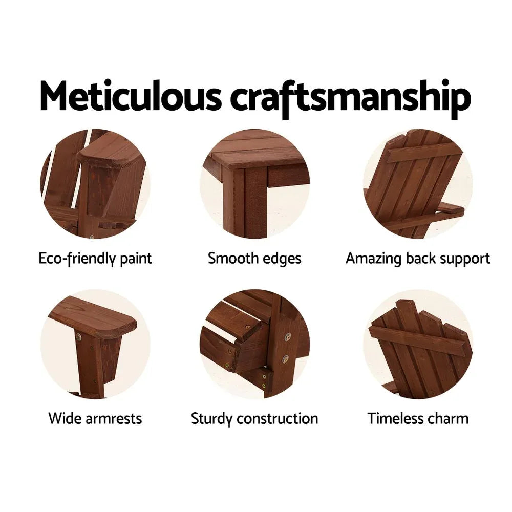 Gardeon Adirondack Outdoor Chairs Wooden Beach Chair Patio Furniture Garden Brown - Mekamart Australia