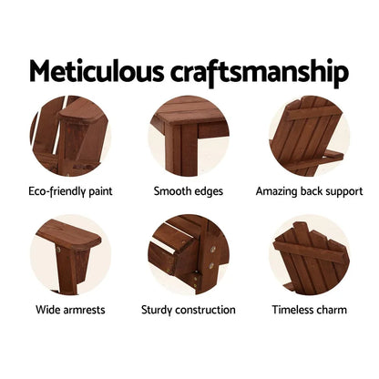 Gardeon Adirondack Outdoor Chairs Wooden Beach Chair Patio Furniture Garden Brown - Mekamart Australia