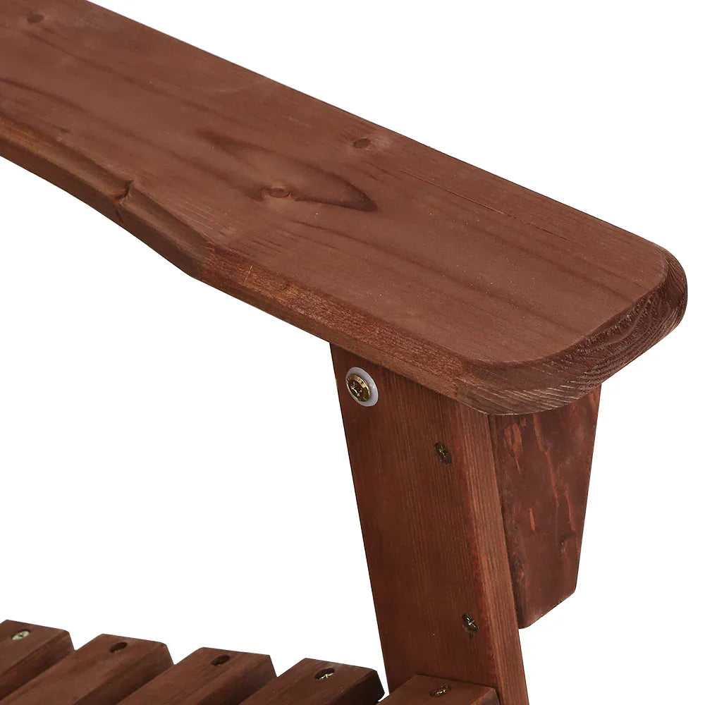 Gardeon 3PC Adirondack Outdoor Table and Chairs Wooden Beach Chair Brown - Mekamart Australia
