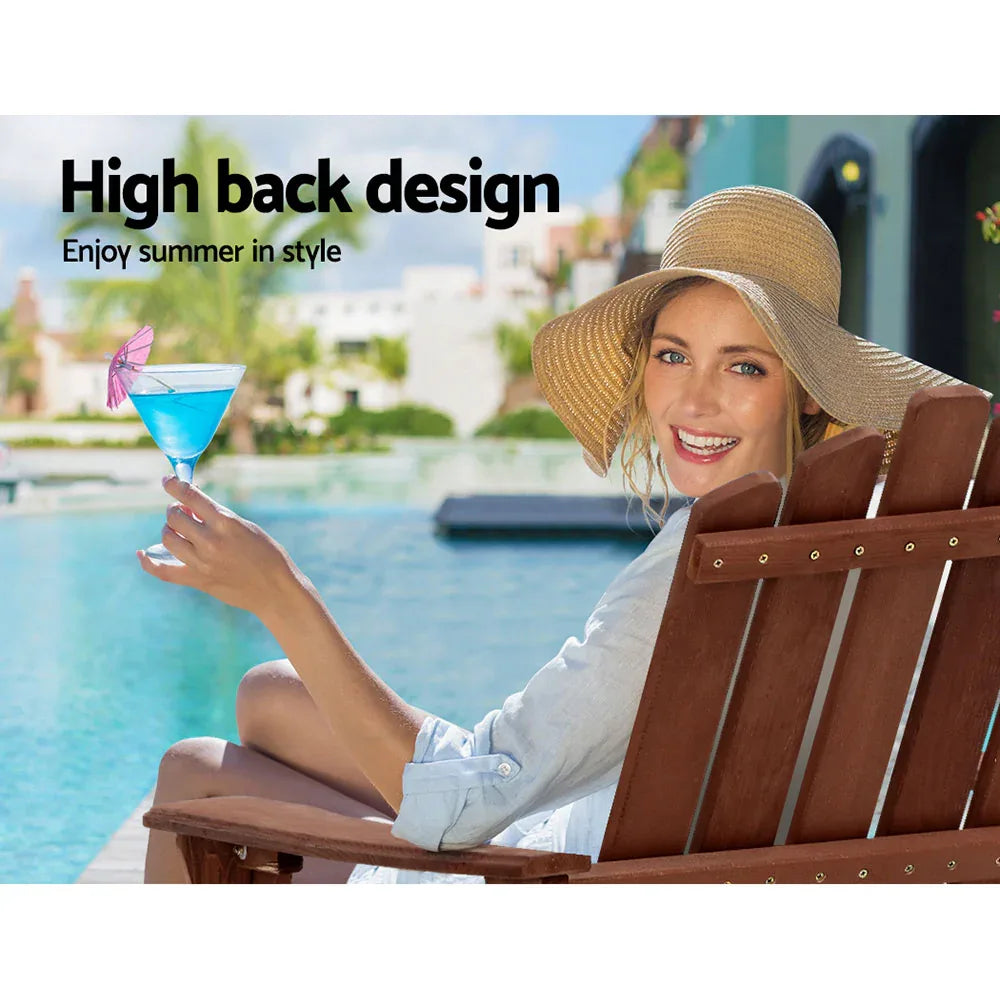 Gardeon 3PC Adirondack Outdoor Table and Chairs Wooden Beach Chair Brown - Mekamart Australia
