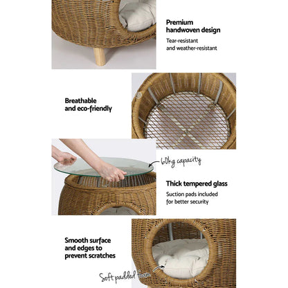Gardeon Coffee Side Table Wicker Aluminium Desk Pet Bed Storage Outdoor Furniture - Mekamart Australia