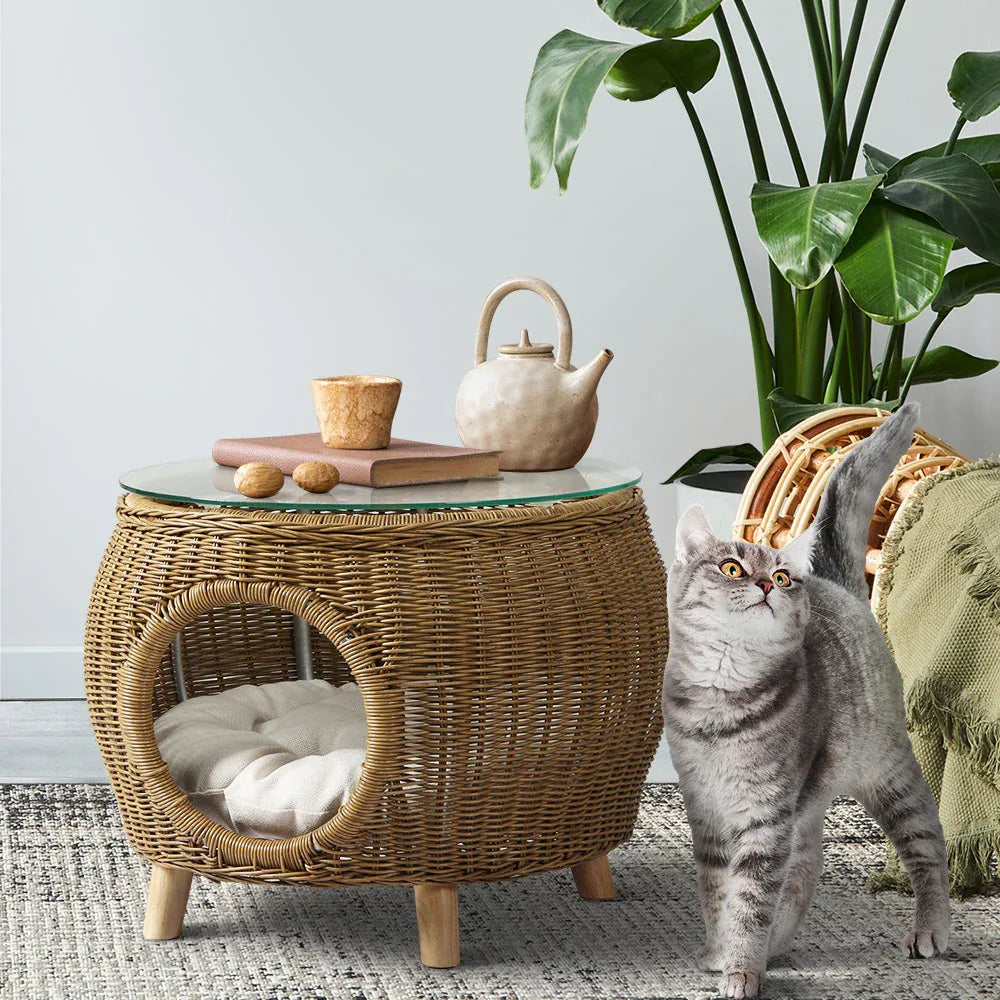 Gardeon Coffee Side Table Wicker Aluminium Desk Pet Bed Storage Outdoor Furniture - Mekamart Australia