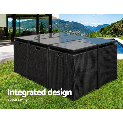 Gardeon Outdoor Dining Set 11 Piece Wicker Table Chairs Setting Black - Mekamart Australia