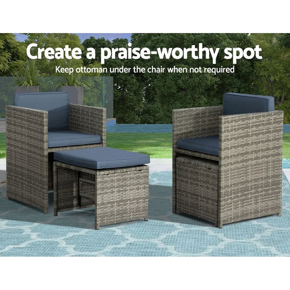 Gardeon Outdoor Dining Set 11 Piece Wicker Table Chairs Setting Grey - Mekamart Australia