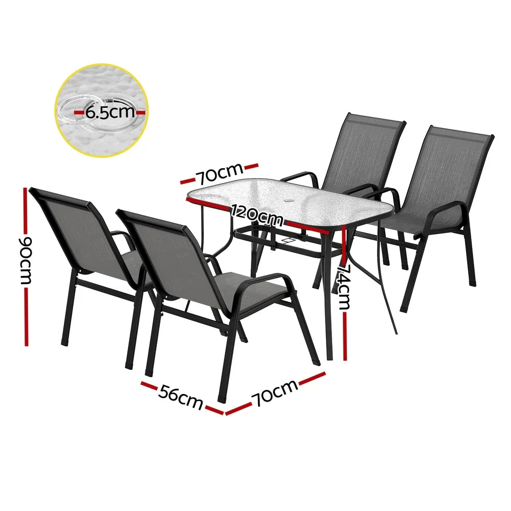 Gardeon 5PC Outdoor Dining Set Table and Chairs Patio Furniture Bistro Set Garden Grey - Mekamart Australia