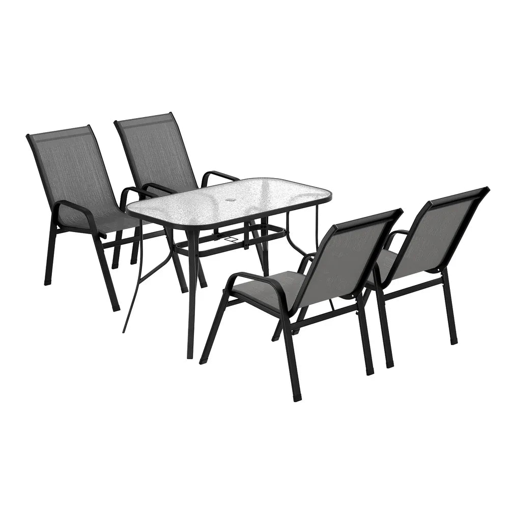 Gardeon 5PC Outdoor Dining Set Table and Chairs Patio Furniture Bistro Set Garden Grey - Mekamart Australia
