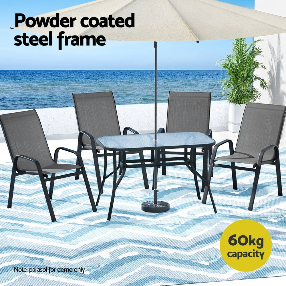 Gardeon 5PC Outdoor Dining Set Table and Chairs Patio Furniture Bistro Set Garden Grey - Mekamart Australia