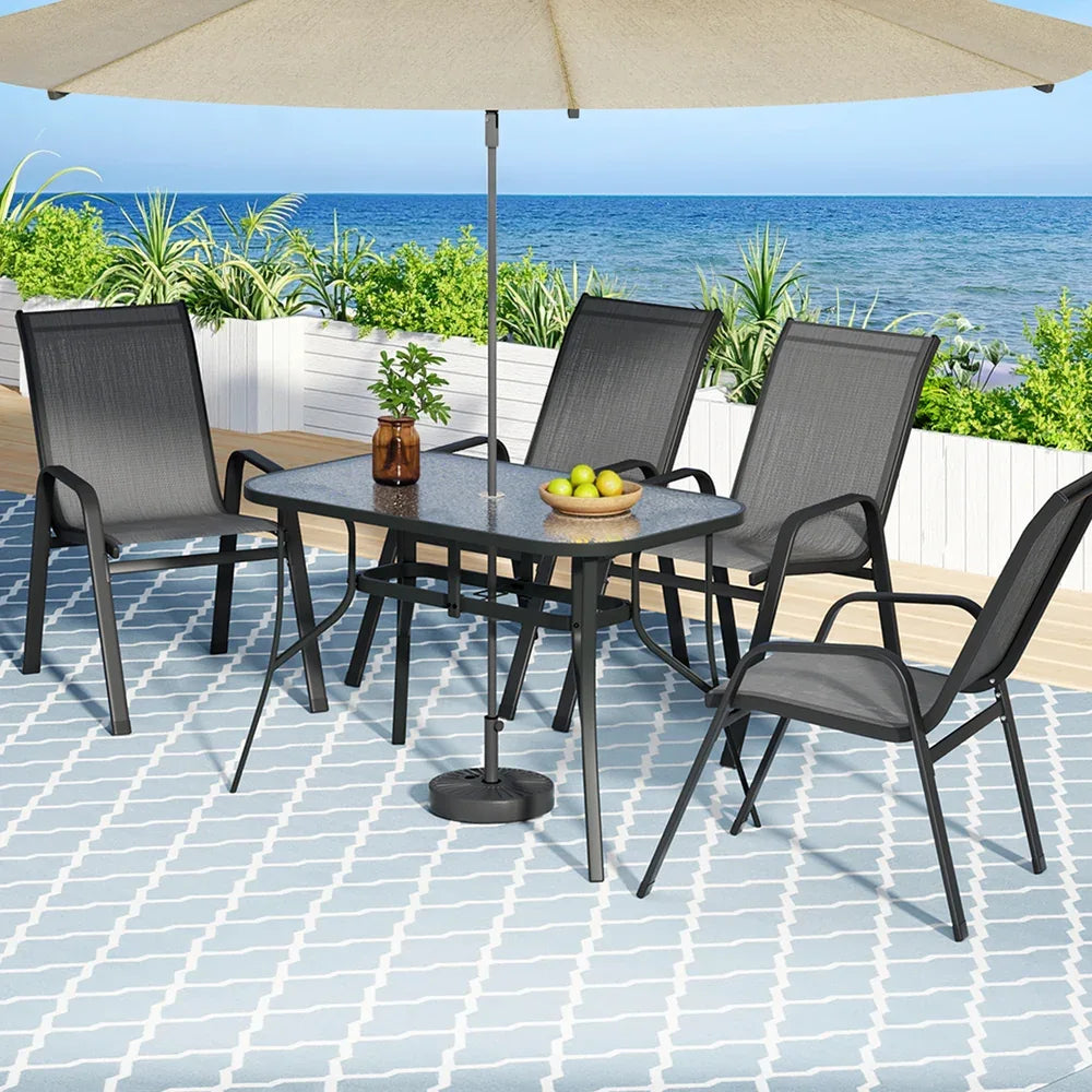 Gardeon 5PC Outdoor Dining Set Table and Chairs Patio Furniture Bistro Set Garden Grey - Mekamart Australia