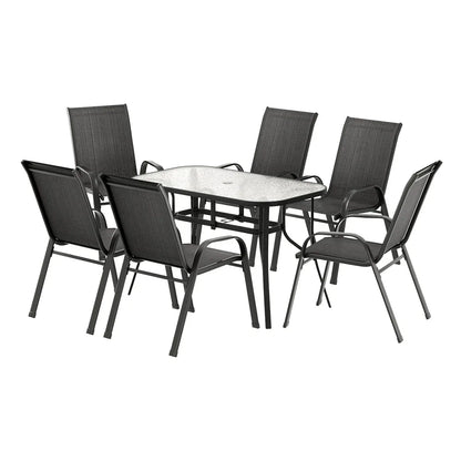 Gardeon 7PC Outdoor Dining Set Table and Chairs Patio Furniture Garden Bistro Set Black - Mekamart Australia