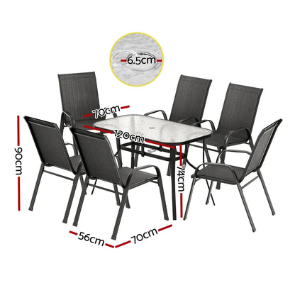 Gardeon 7PC Outdoor Dining Set Table and Chairs Patio Furniture Garden Bistro Set Black - Mekamart Australia