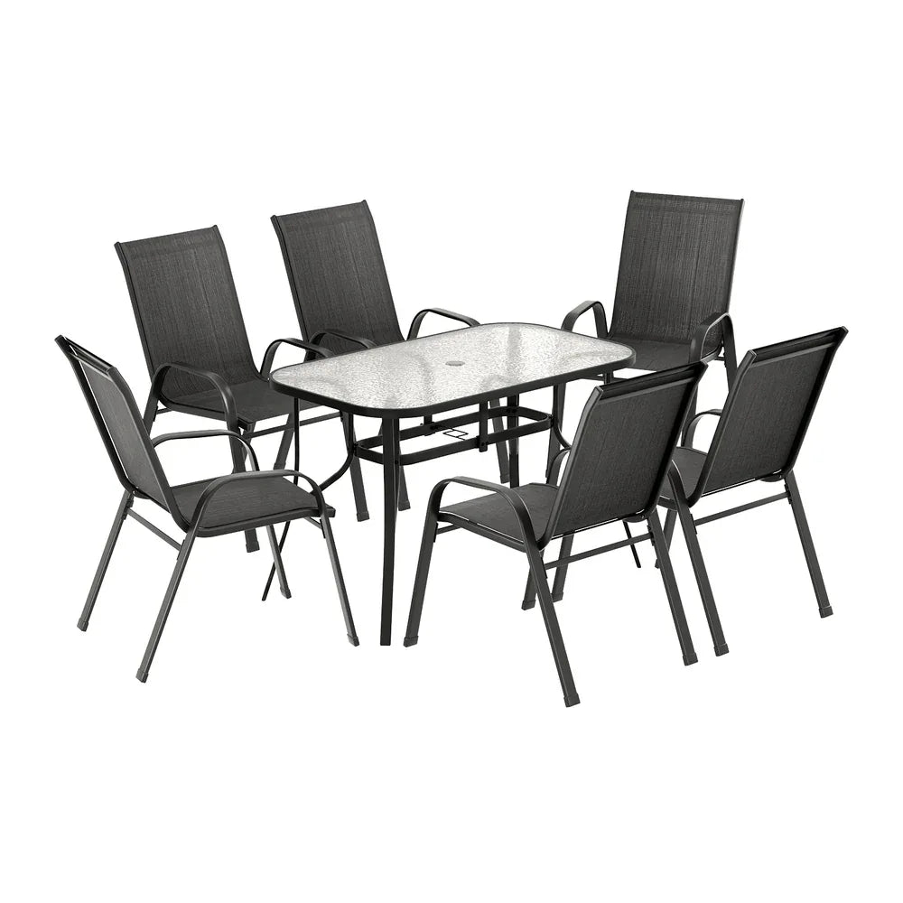 Gardeon 7PC Outdoor Dining Set Table and Chairs Patio Furniture Garden Bistro Set Black - Mekamart Australia