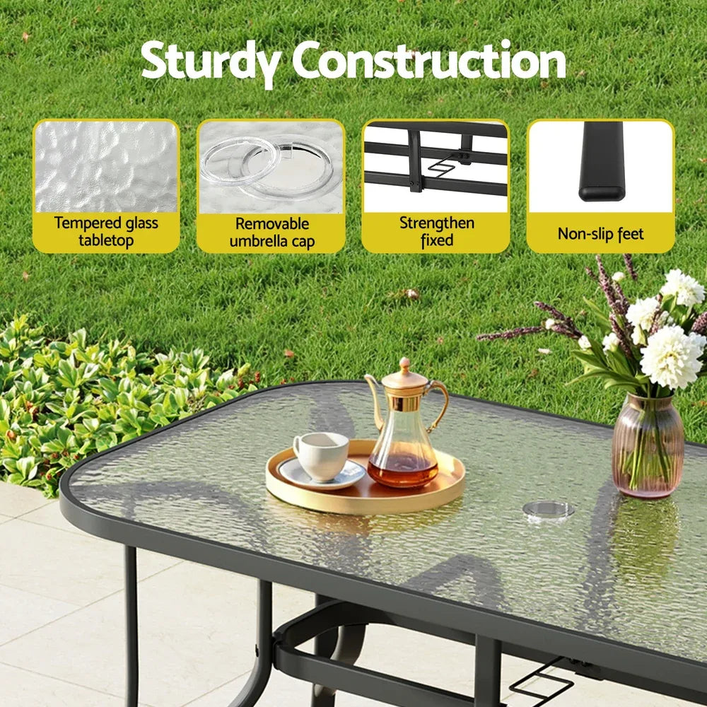 Gardeon 7PC Outdoor Dining Set Table and Chairs Patio Furniture Garden Bistro Set Black - Mekamart Australia