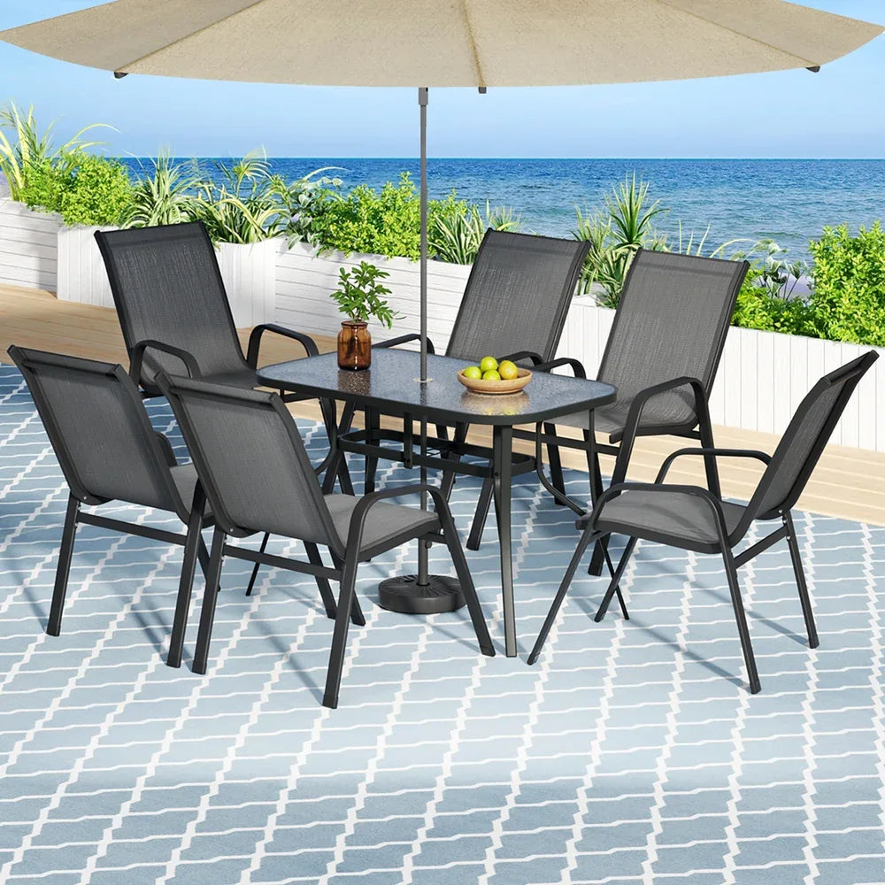 Gardeon 7PC Outdoor Dining Set Table and Chairs Patio Furniture Garden Bistro Set Grey - Mekamart Australia