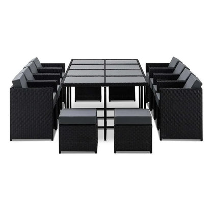 Gardeon Outdoor Dining Set 13 Piece Wicker Table Chairs Setting Black - Mekamart Australia