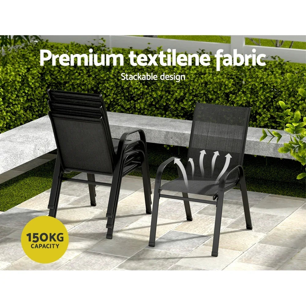 Gardeon 5PC Outdoor Dining Set Table and Chairs Patio Furniture Bistro Set Garden Black - Mekamart Australia