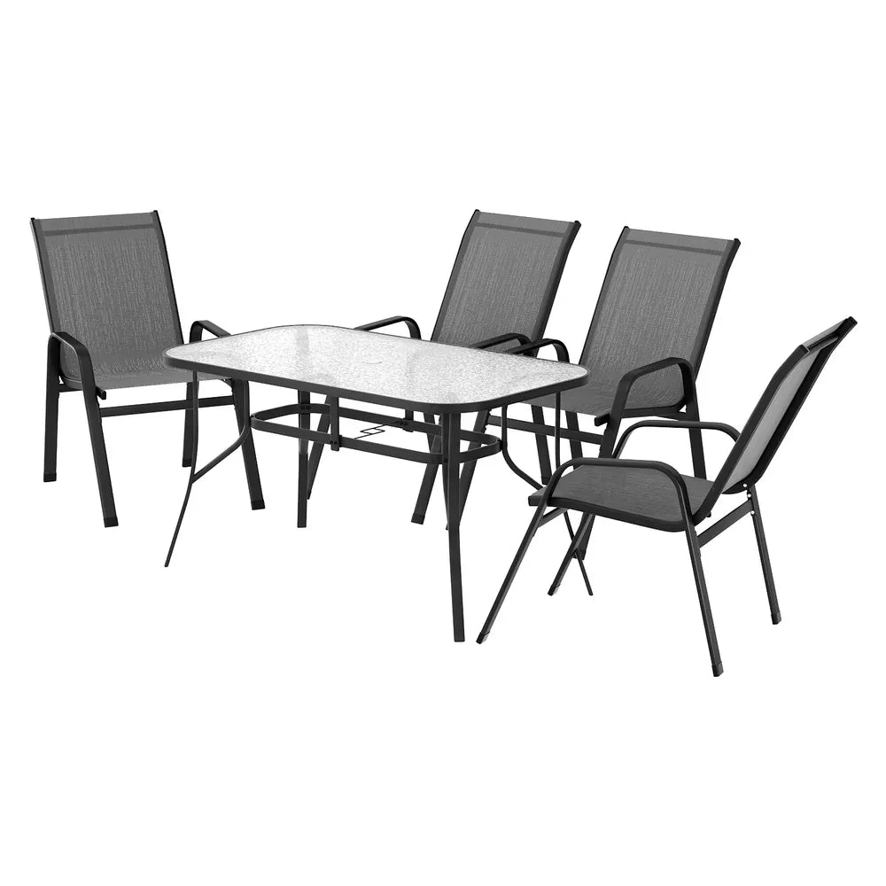 Gardeon 5PC Outdoor Dining Set Table and Chairs Patio Furniture Bistro Set Garden Grey - Mekamart Australia