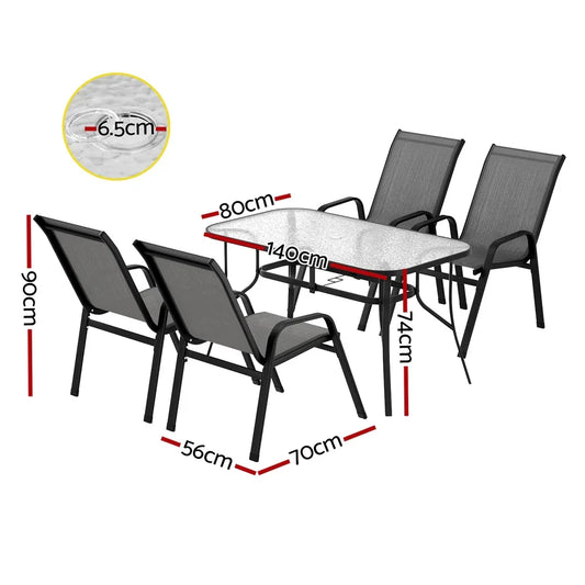 Gardeon 5PC Outdoor Dining Set Table and Chairs Patio Furniture Bistro Set Garden Grey - Mekamart Australia