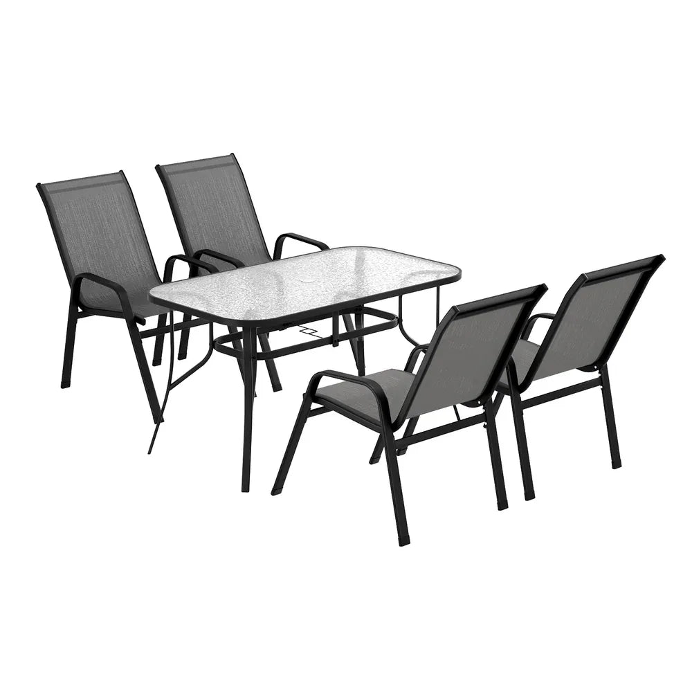 Gardeon 5PC Outdoor Dining Set Table and Chairs Patio Furniture Bistro Set Garden Grey - Mekamart Australia