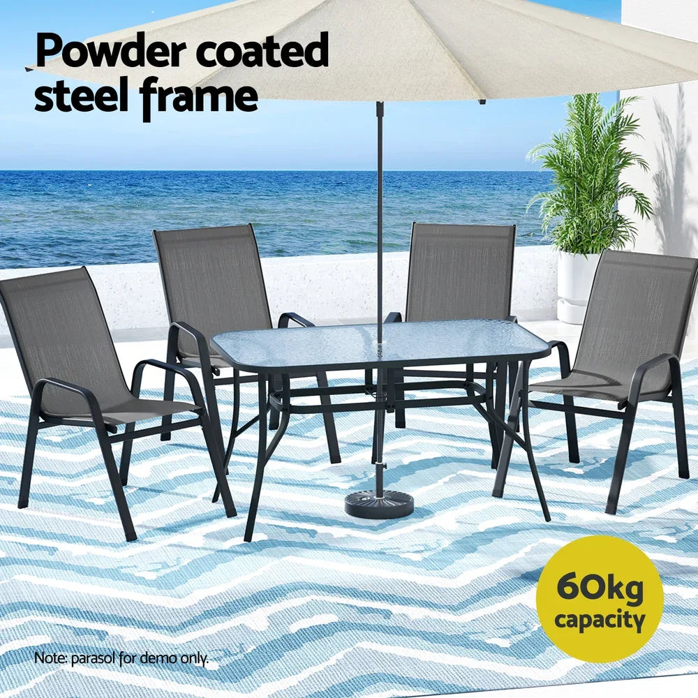 Gardeon 5PC Outdoor Dining Set Table and Chairs Patio Furniture Bistro Set Garden Grey - Mekamart Australia