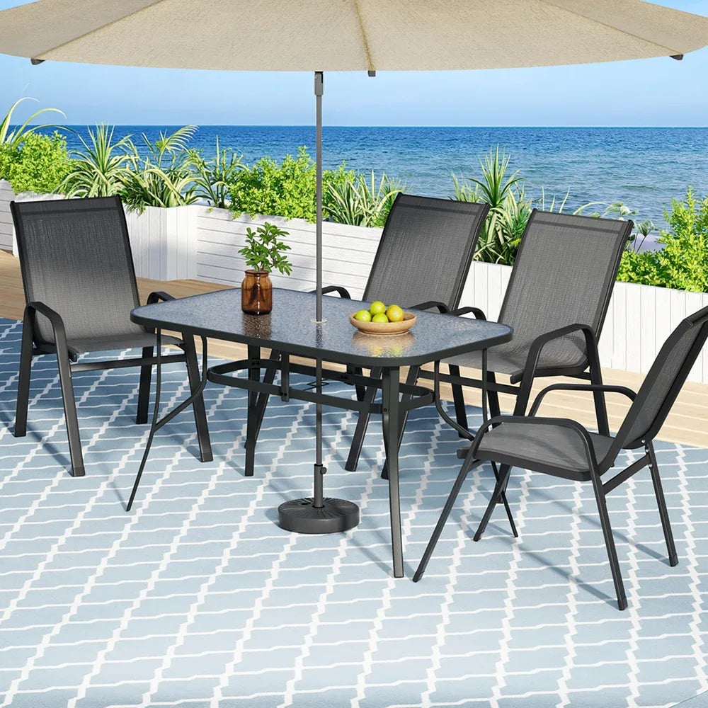 Gardeon 5PC Outdoor Dining Set Table and Chairs Patio Furniture Bistro Set Garden Grey - Mekamart Australia
