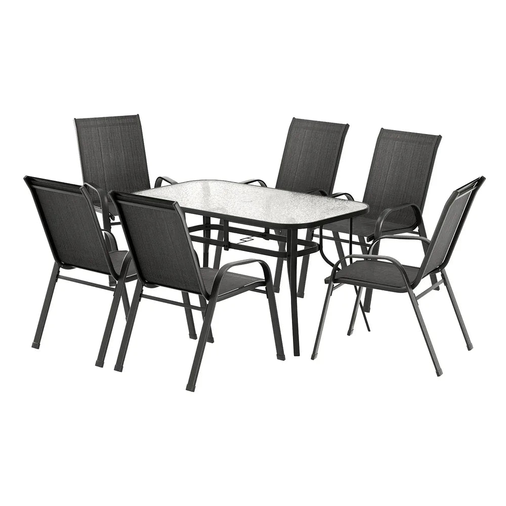 Gardeon 7PC Outdoor Dining Set Table and Chairs Patio Furniture Bistro Set Garden Black - Mekamart Australia