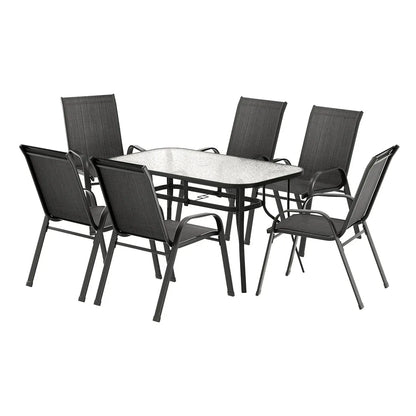 Gardeon 7PC Outdoor Dining Set Table and Chairs Patio Furniture Bistro Set Garden Black - Mekamart Australia