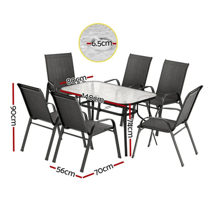 Gardeon 7PC Outdoor Dining Set Table and Chairs Patio Furniture Bistro Set Garden Black - Mekamart Australia