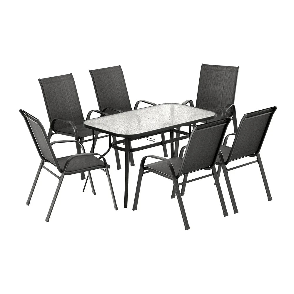 Gardeon 7PC Outdoor Dining Set Table and Chairs Patio Furniture Bistro Set Garden Black - Mekamart Australia