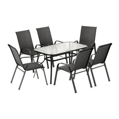 Gardeon 7PC Outdoor Dining Set Table and Chairs Patio Furniture Bistro Set Garden Black - Mekamart Australia