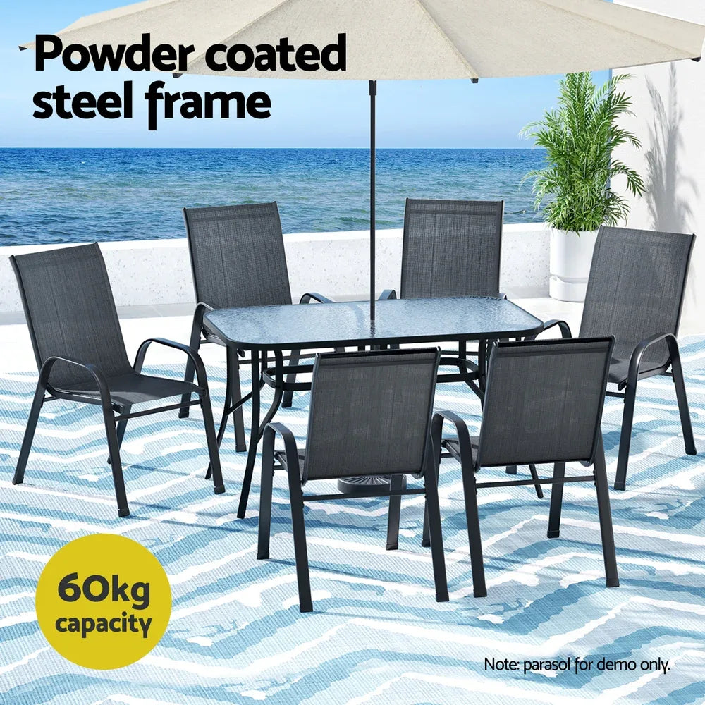 Gardeon 7PC Outdoor Dining Set Table and Chairs Patio Furniture Bistro Set Garden Black - Mekamart Australia