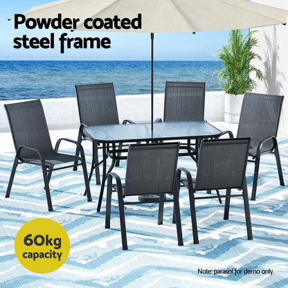 Gardeon 7PC Outdoor Dining Set Table and Chairs Patio Furniture Bistro Set Garden Black - Mekamart Australia