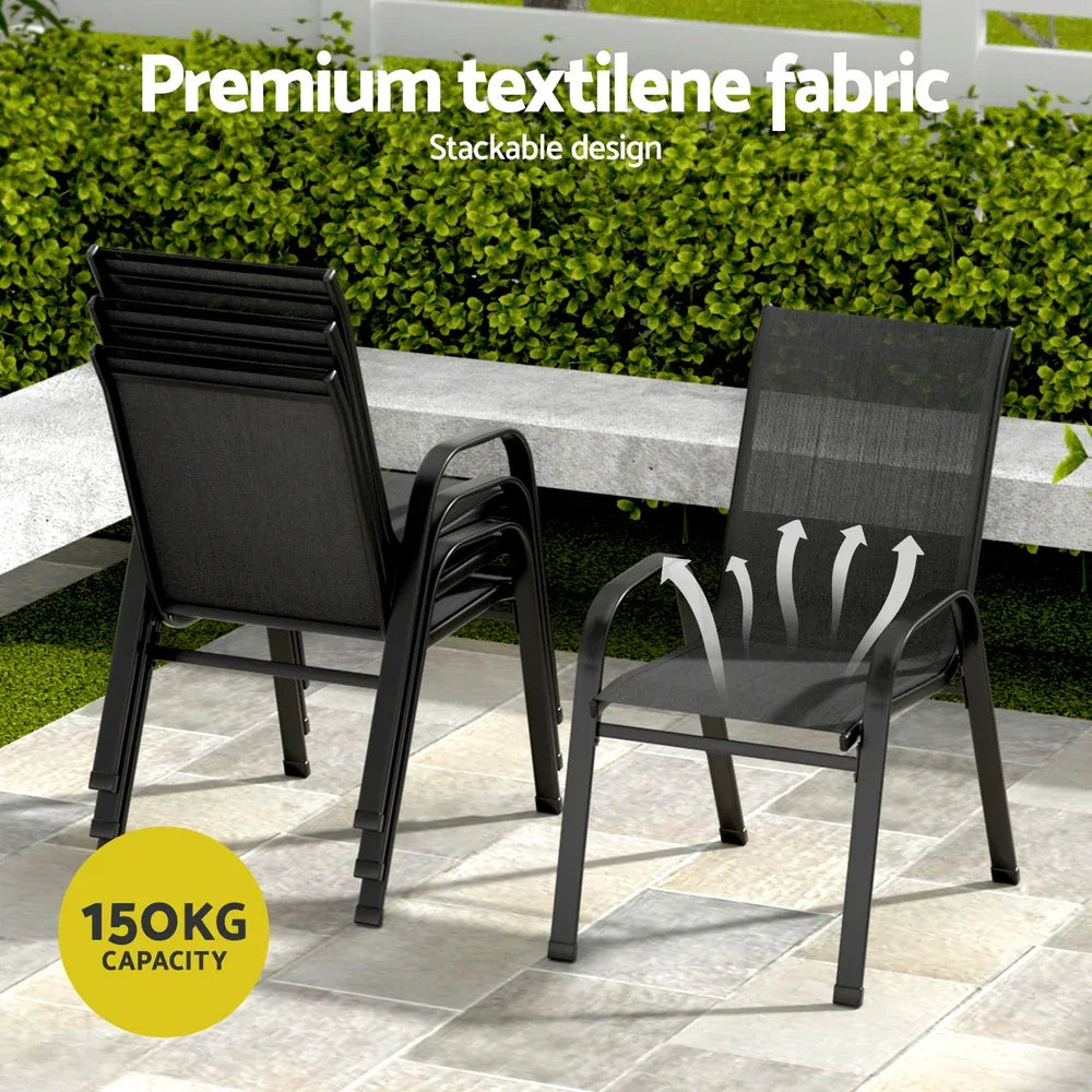 Gardeon 7PC Outdoor Dining Set Table and Chairs Patio Furniture Bistro Set Garden Black - Mekamart Australia