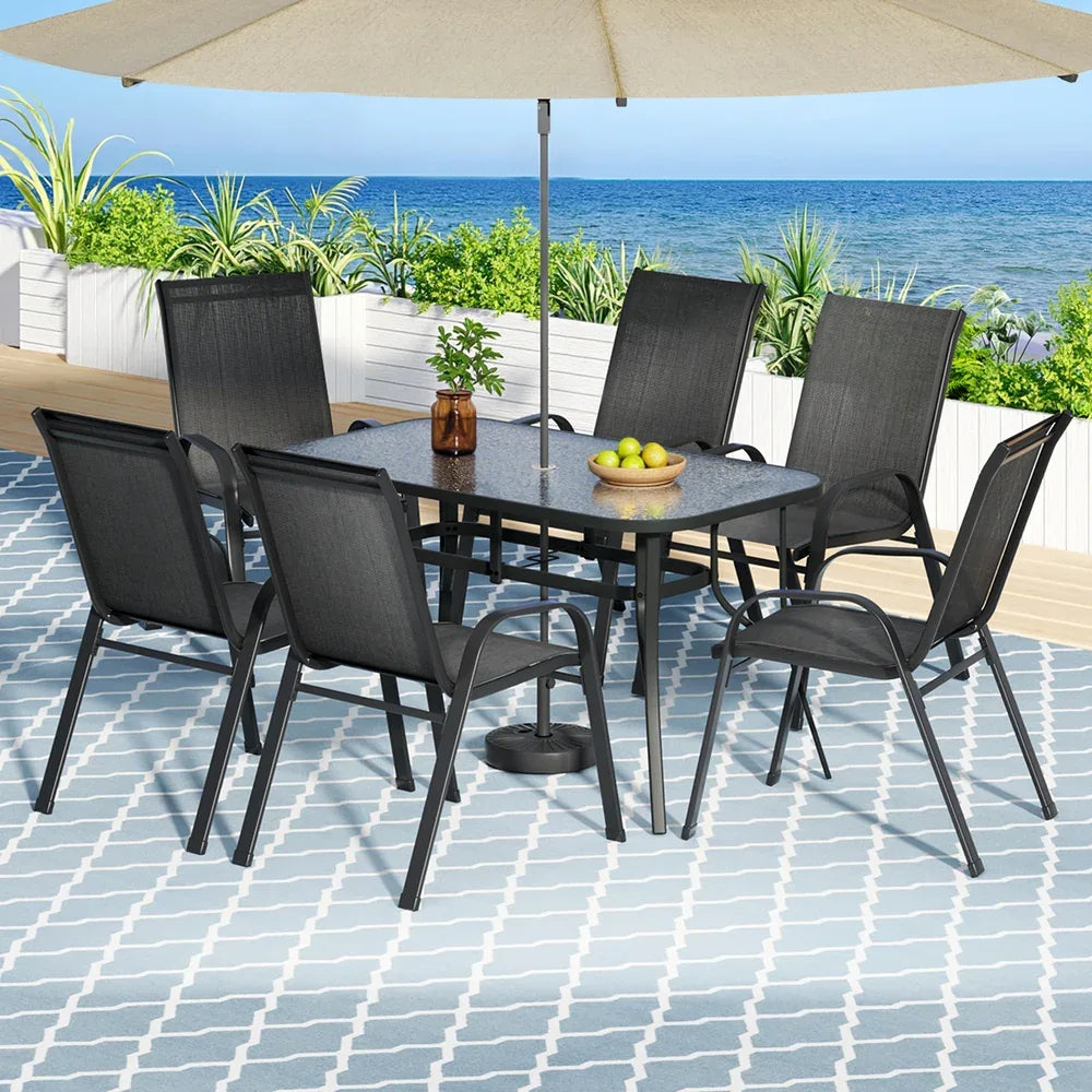 Gardeon 7PC Outdoor Dining Set Table and Chairs Patio Furniture Bistro Set Garden Black - Mekamart Australia