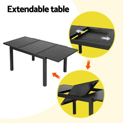 Gardeon Outdoor Dining Set 5 Piece Aluminum Extendable Table Setting Black - Mekamart Australia