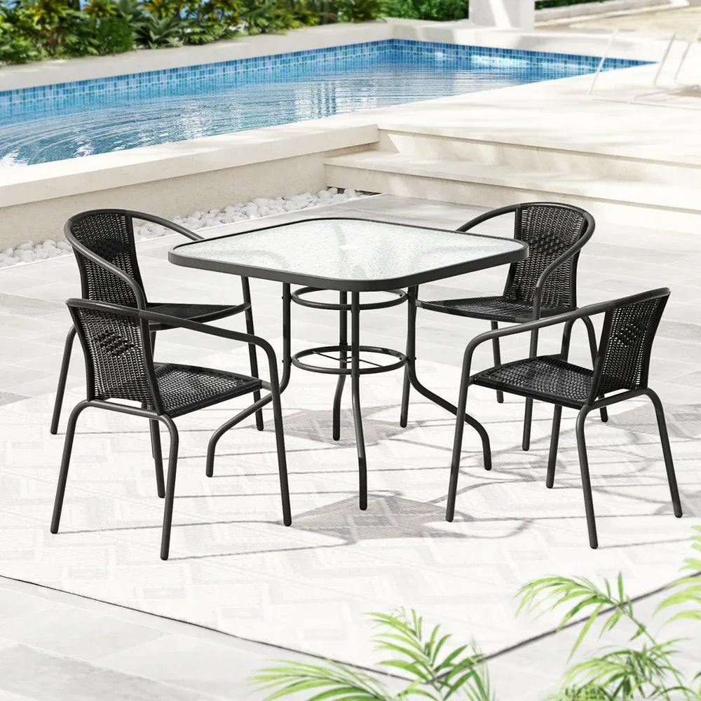 Gardeon Outdoor Dining Set 5 Piece Steel Stackable Chairs Table Patio Furniture - Mekamart Australia